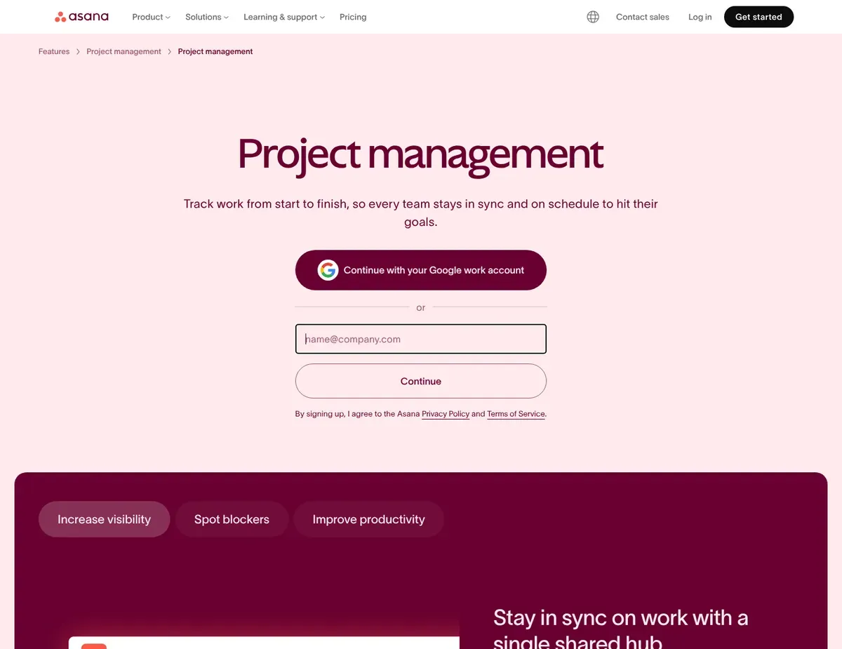 Asana Task-centric workspace with a left navigation rail