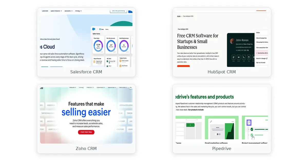 best crm software comparison — Salesforce CRM, HubSpot CRM, Zoho CRM