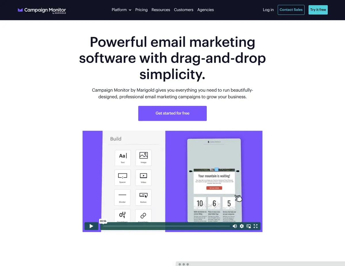 Campaign Monitor Campaign Monitor’s public visuals emphasize polished drag-and-drop email