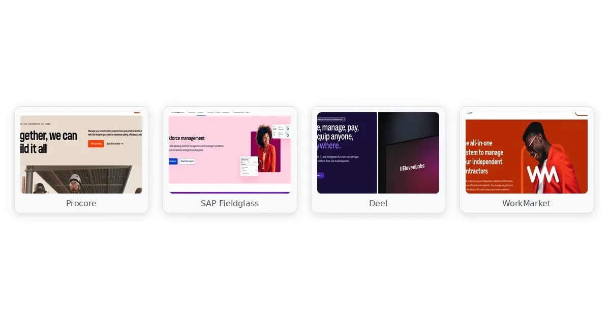 contractor management software comparison — Procore, SAP Fieldglass, Deel