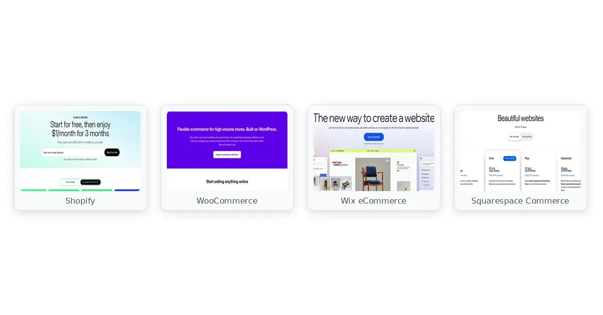ecommerce website builder comparison — Shopify, WooCommerce, BigCommerce