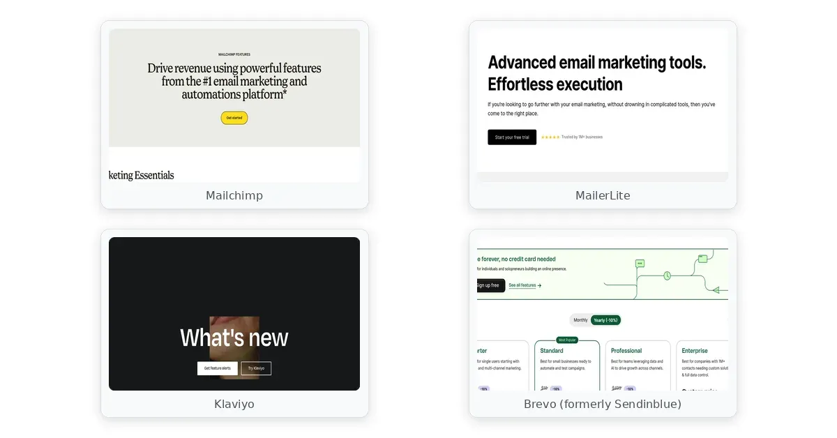 email marketing services for small business comparison — Mailchimp, MailerLite, Klaviyo