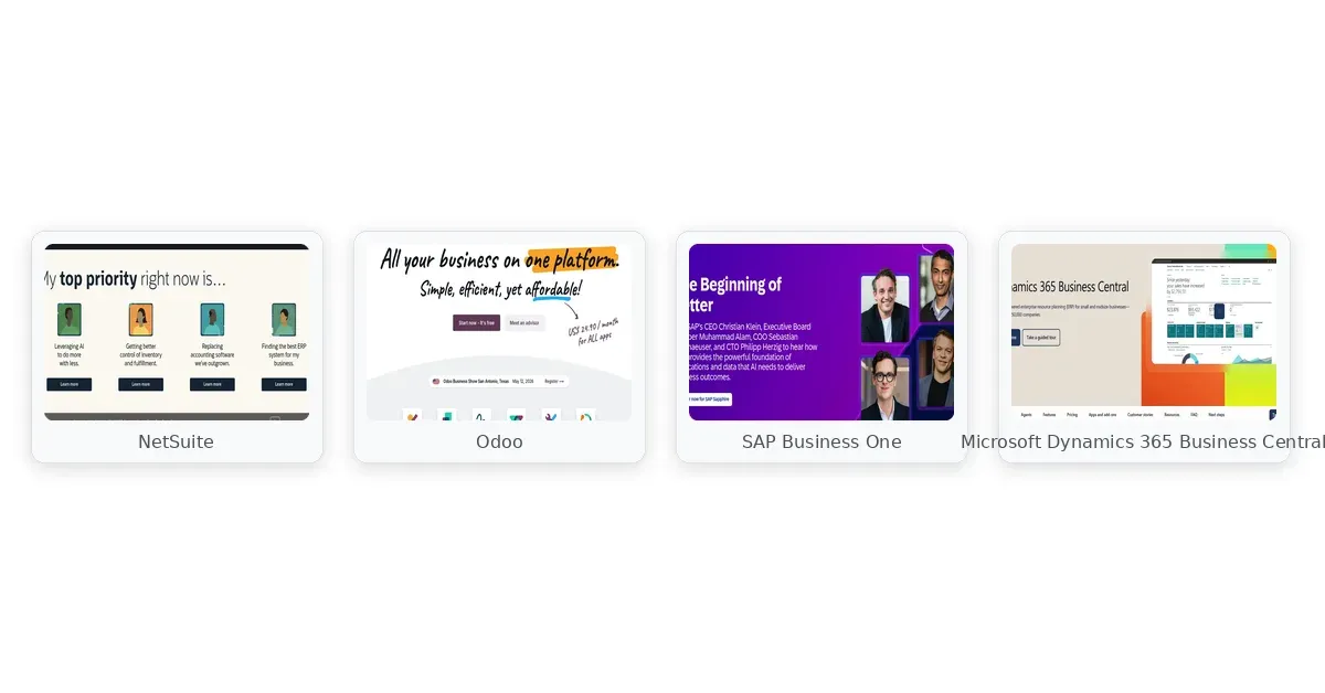 erp for small business comparison — NetSuite, Odoo, SAP Business One