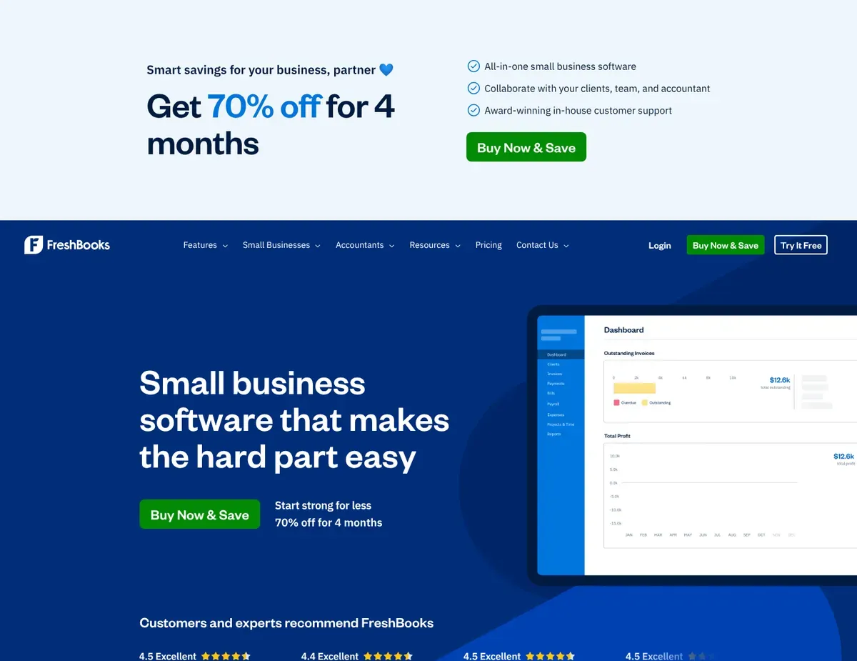 FreshBooks Invoice editor showing customizable template with client details