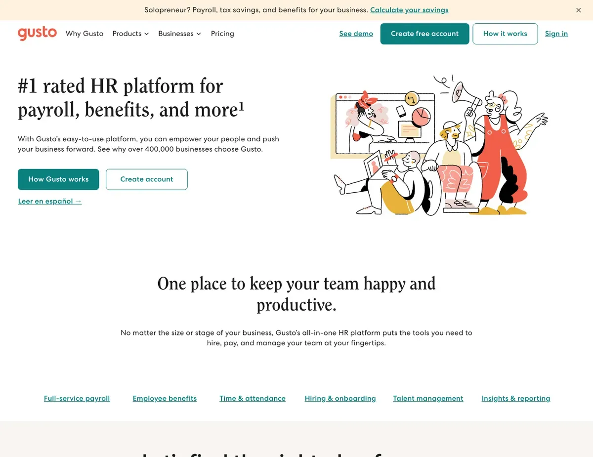 Gusto Payroll- and people-operations-oriented interface with employee onboarding