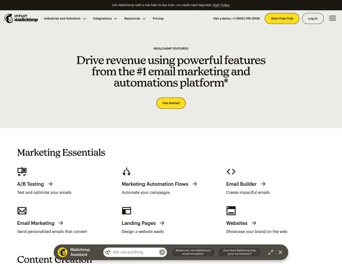Mailchimp The campaign builder interface showing a drag-and-drop email designer with