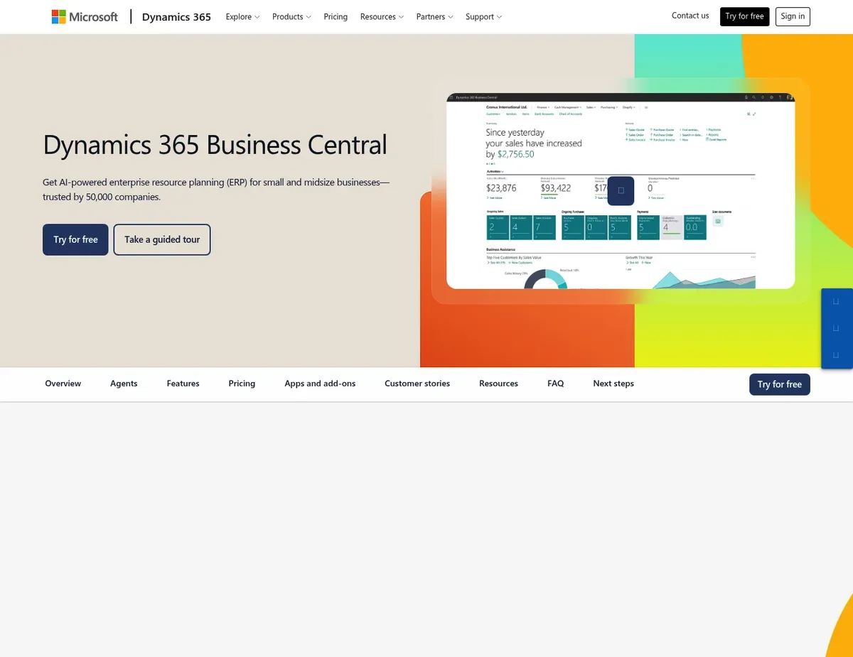 Microsoft Dynamics 365 Business Central Business Central's role center displays a personalized dashboard with activity