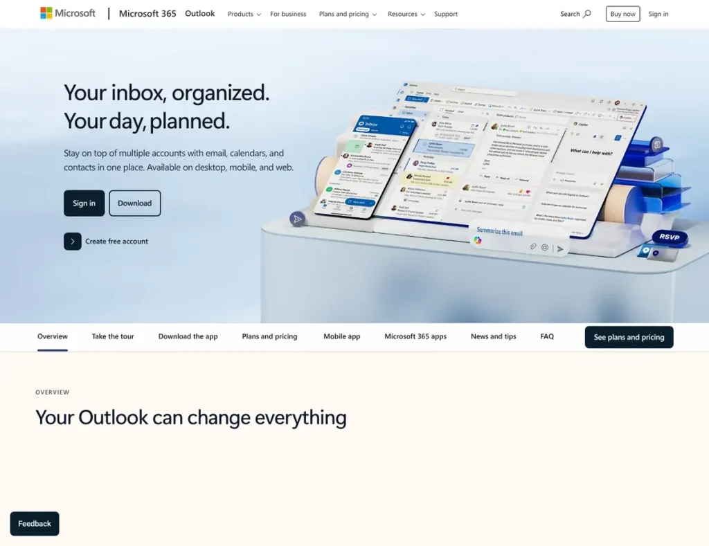 Microsoft Outlook Calendar Traditional calendar grid interface with meeting invites and Scheduling