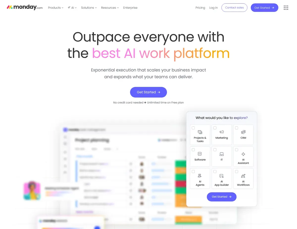 Monday.com Spreadsheet-like boards with customizable columns