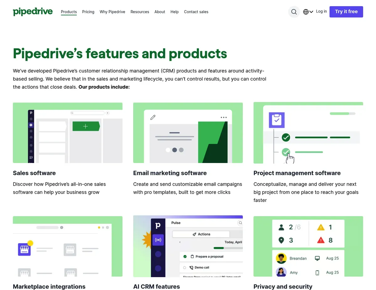 Pipedrive Kanban-style deal pipeline board with color-coded stage columns and