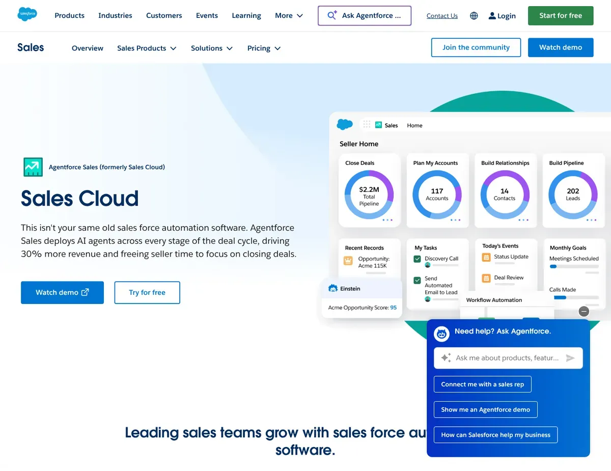 Salesforce Configurable sales dashboards with KPI charts, pipeline summaries, and account o