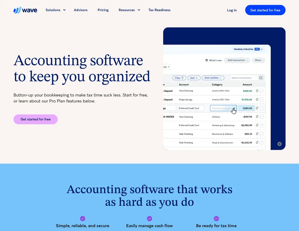 Wave Wave's public UI imagery usually highlights a simple accounting home screen