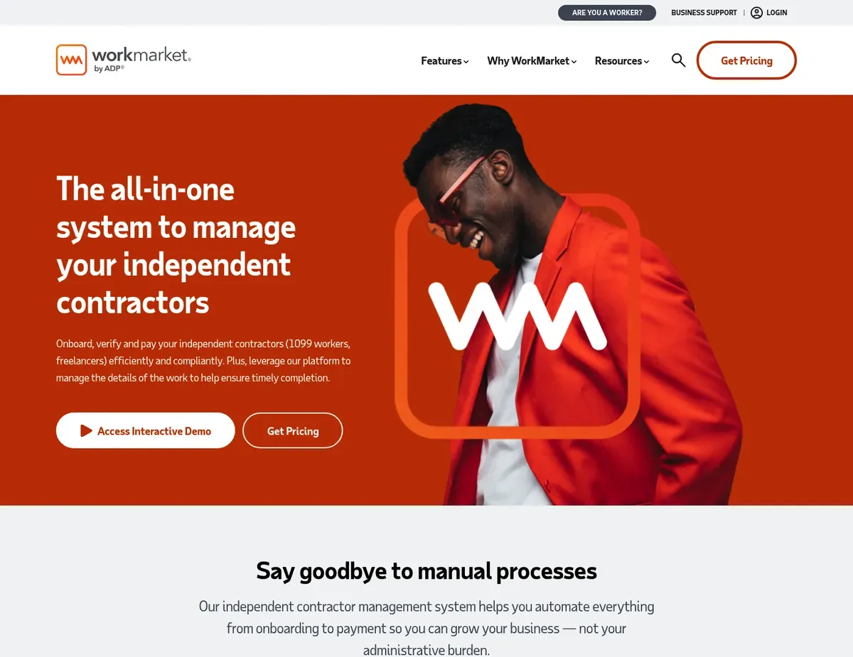 WorkMarket Labor marketplace interface showing contractor profiles with skill badges