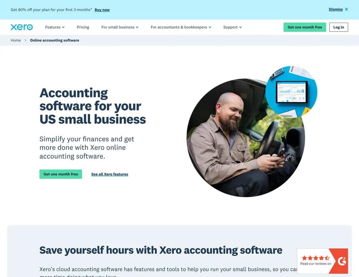 Xero Public pages typically show a clean ledger-oriented dashboard with bank account