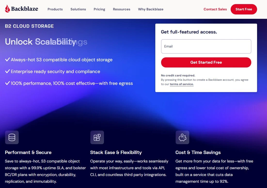 Backblaze B2 Cloud Storage Clean bucket management interface showing storage containers with