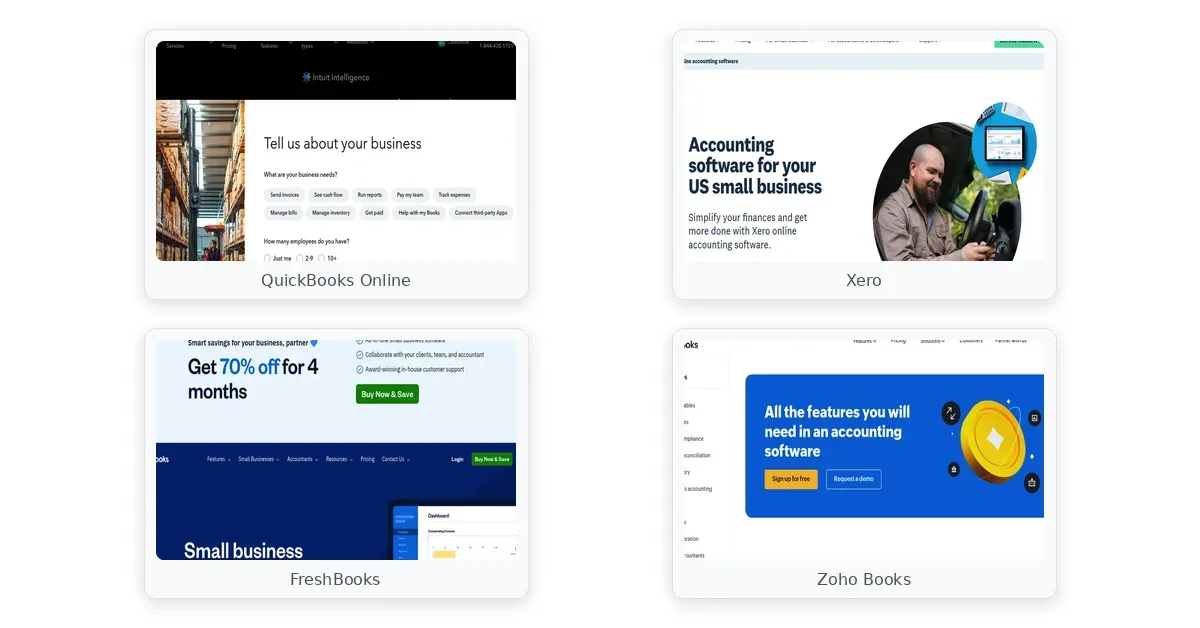 business finance software comparison — QuickBooks Online, Xero, FreshBooks