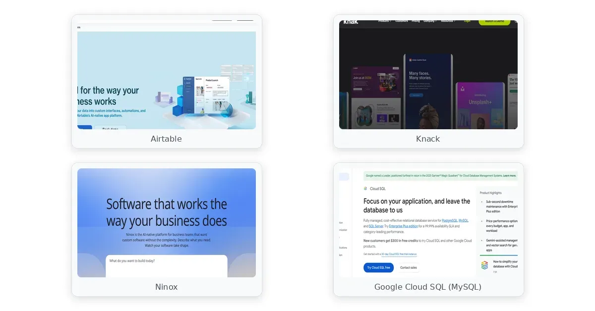 database software for small business comparison — Airtable, Knack, Ninox
