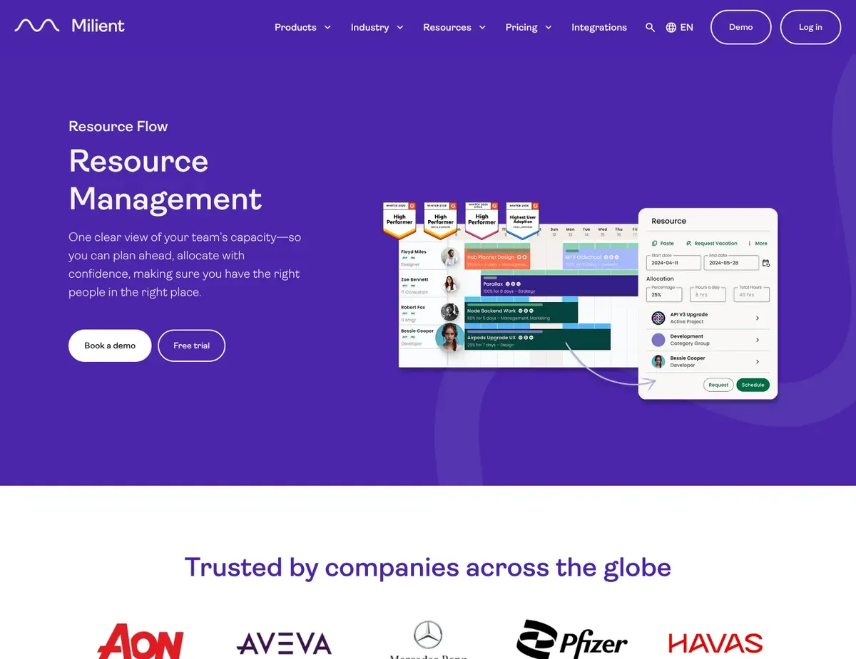 Hub Planner Multi-view resource scheduling interface toggling between timeline