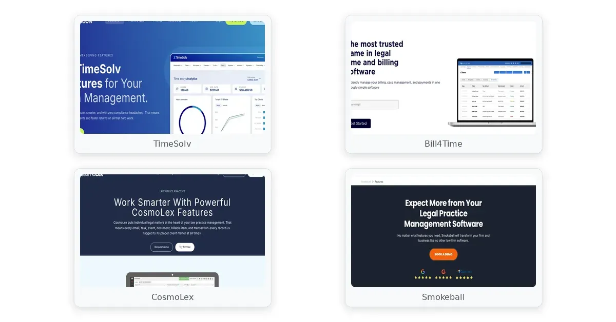 legal billing software for small firms comparison — TimeSolv, Bill4Time, CosmoLex