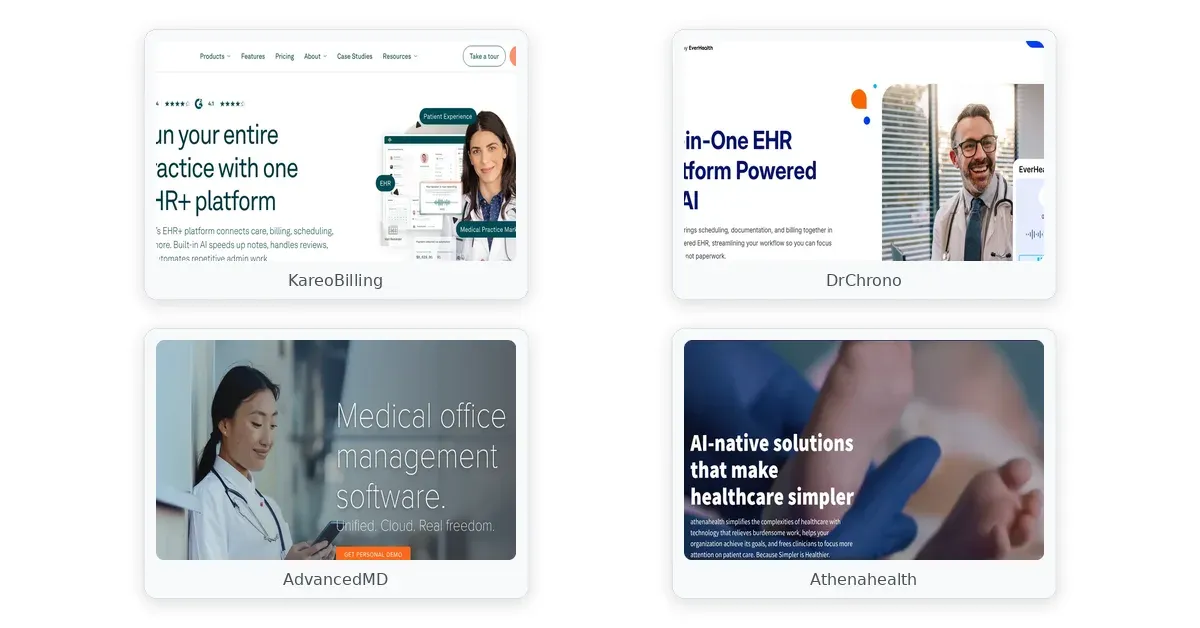 medical invoicing software comparison — KareoBilling, DrChrono, AdvancedMD