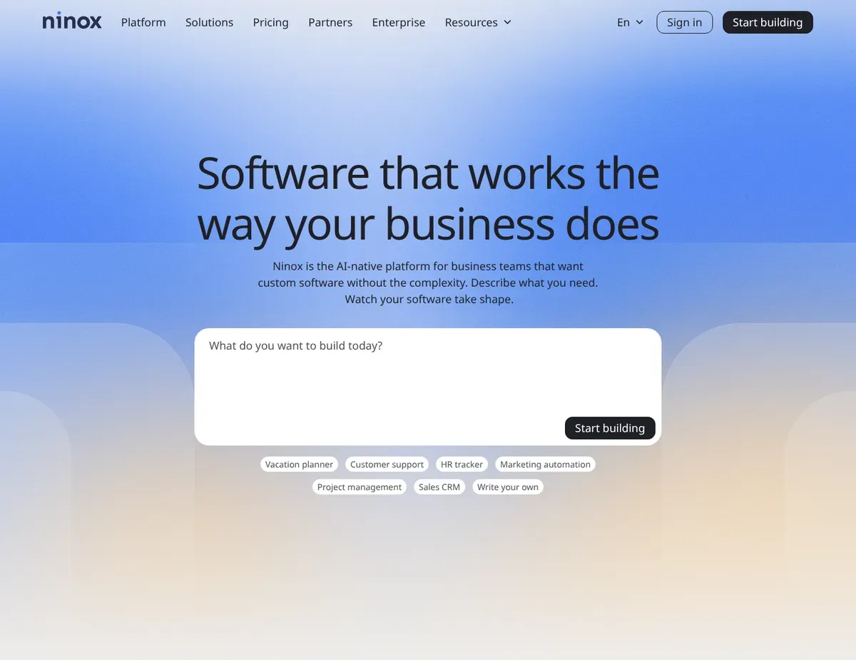 Ninox Card-based data entry forms showing linked tables and embedded charts
