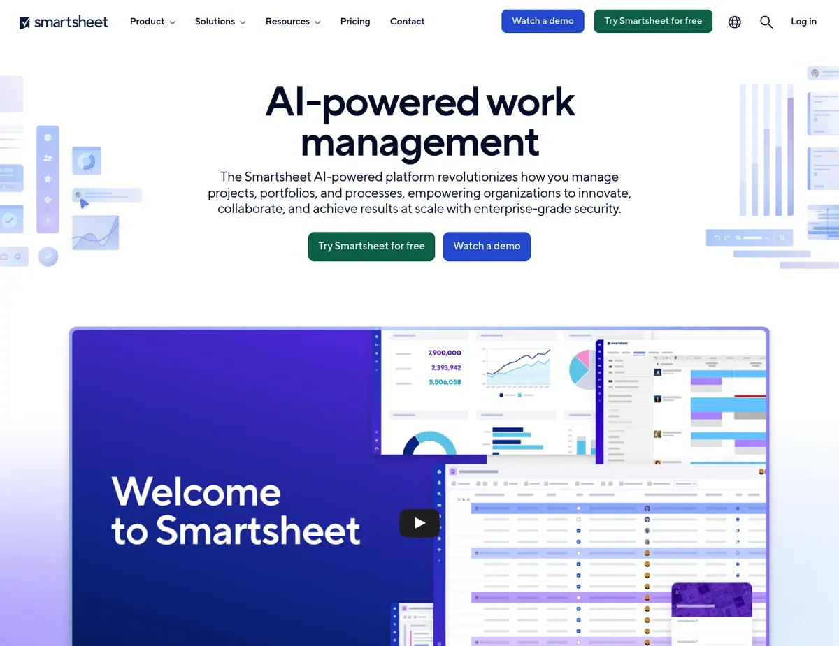 Smartsheet Card-based portfolio view showing project status in Kanban-style columns