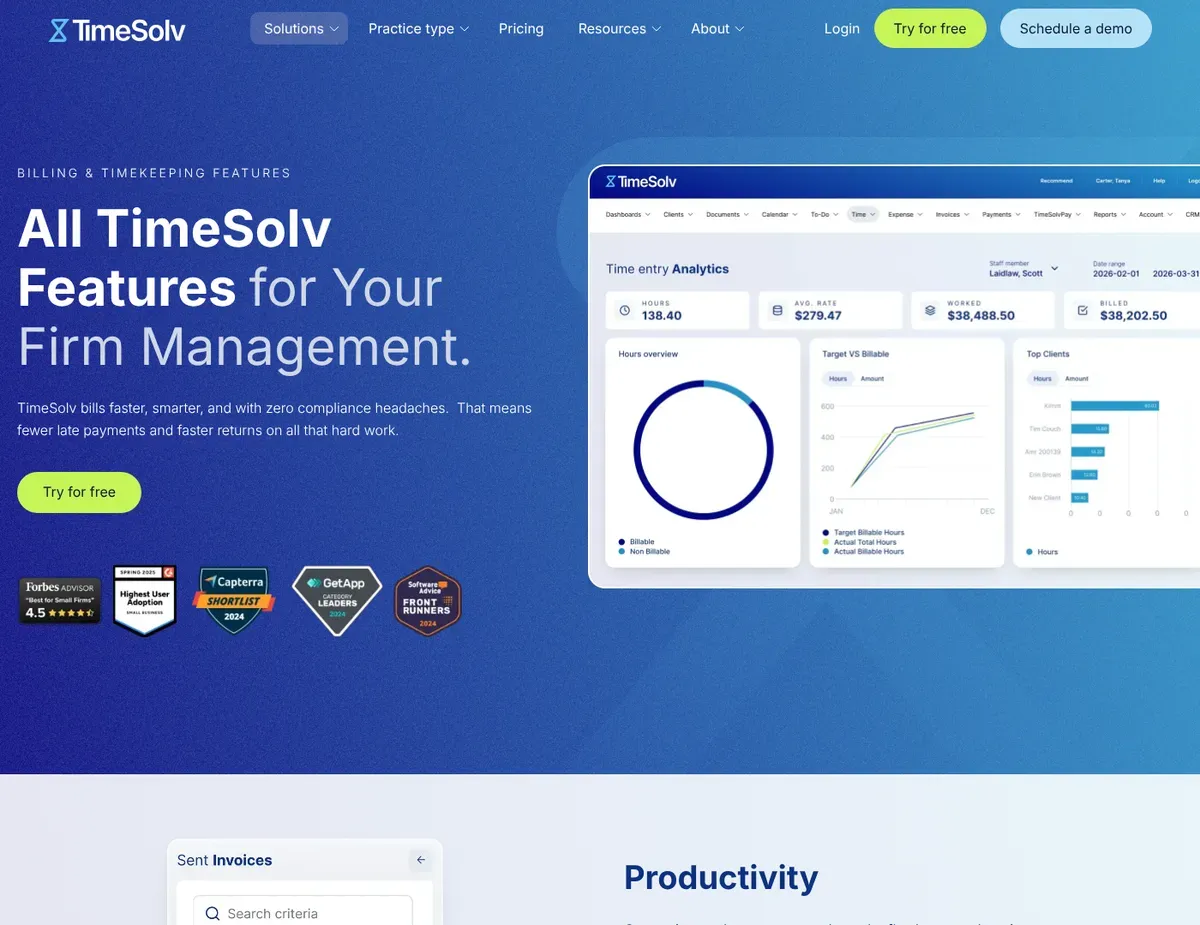 TimeSolv Time entry grid interface with multiple timer management and detailed