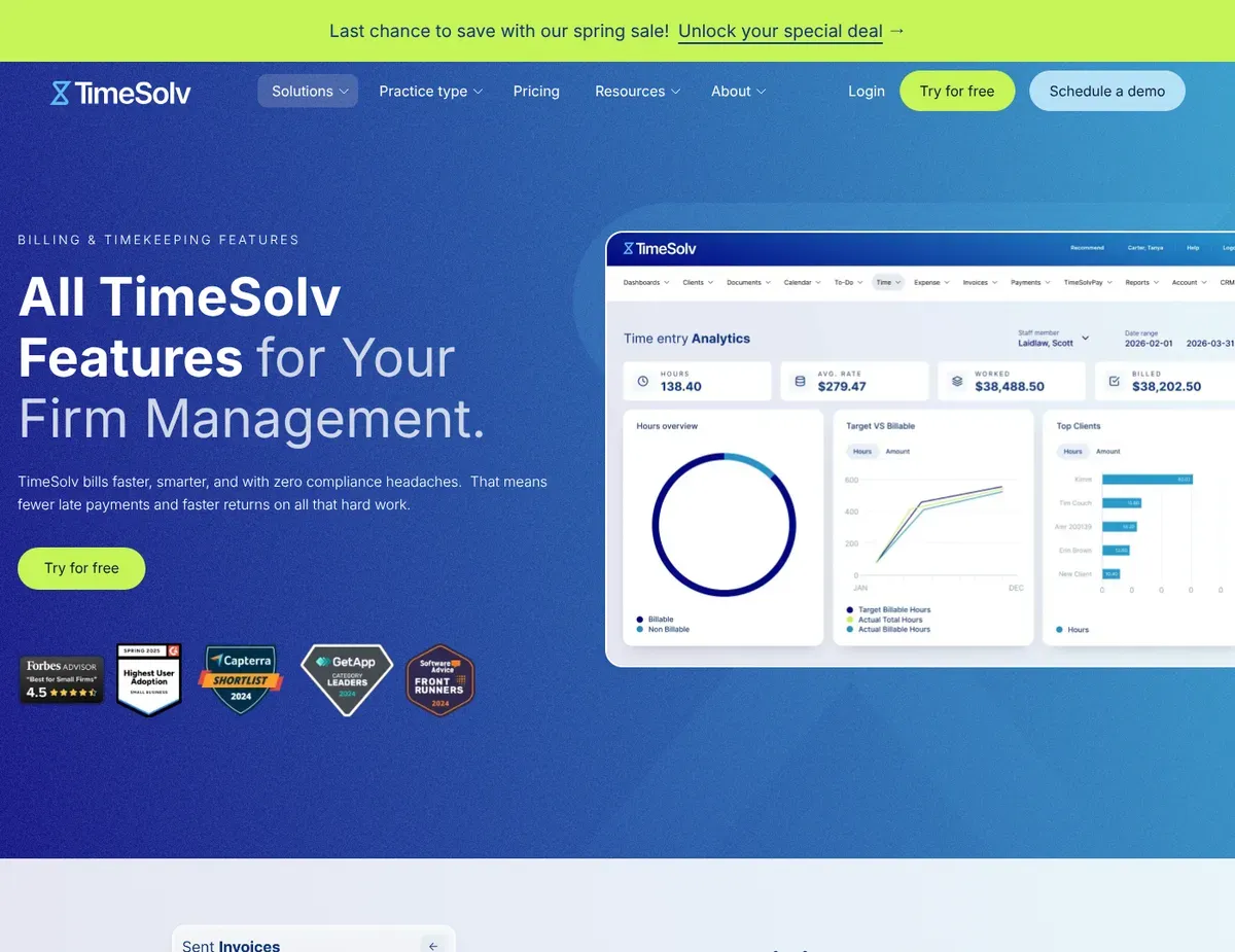 TimeSolv Time entry grid showing multiple matters with nested task and activity code