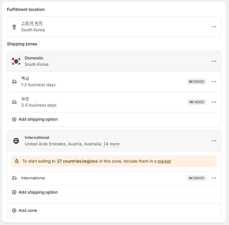 Shopify shipping zones and rates setup