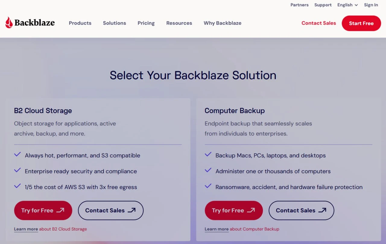 Choose Computer Backup before creating or starting a Backblaze trial.