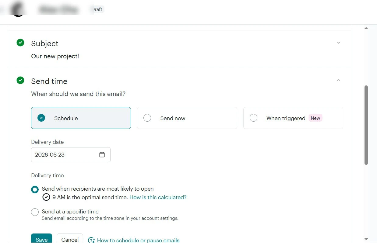 Mailchimp send time scheduling with optimal time recommendation