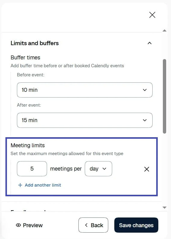 Calendly daily meeting limit set to five meetings per day