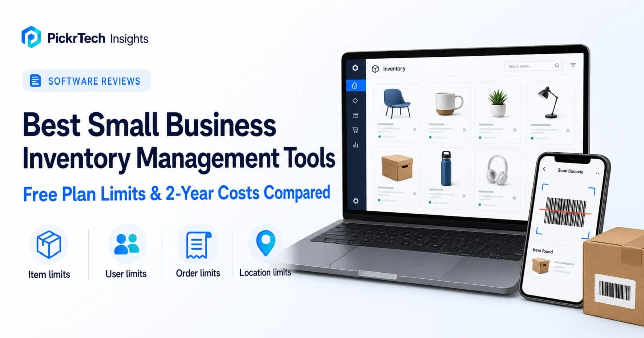 Inventory comparison workspace with a stock list, phone barcode scanner, and cards for item, user, order, and location limits